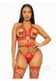 Leg Avenue Convertible Vegan Leather O-ring Studded Harness Teddy With Panty, Straps, And Bow - Medium - Red